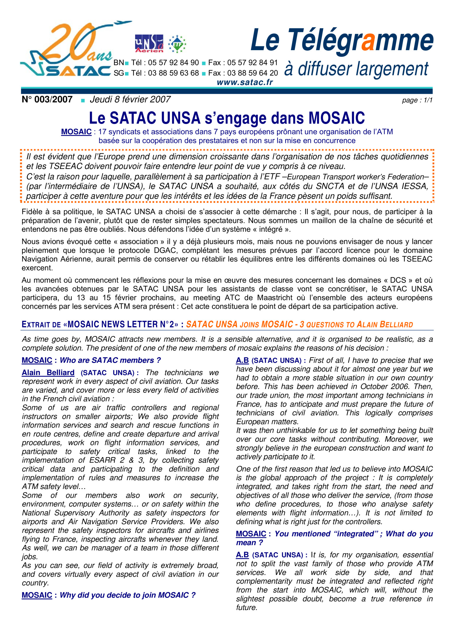 Le Satac Unsa Sengage Dans Mosaic Unsa Utcac