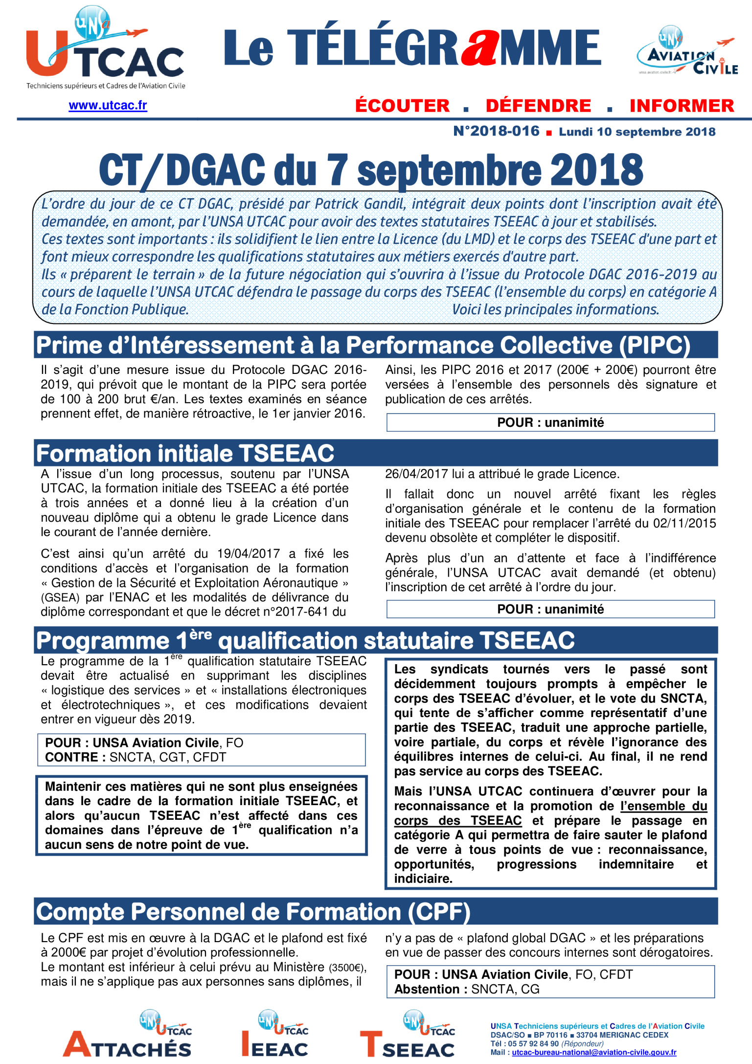 CT DGAC Du 7 Septembre 2018 – UNSA-UTCAC