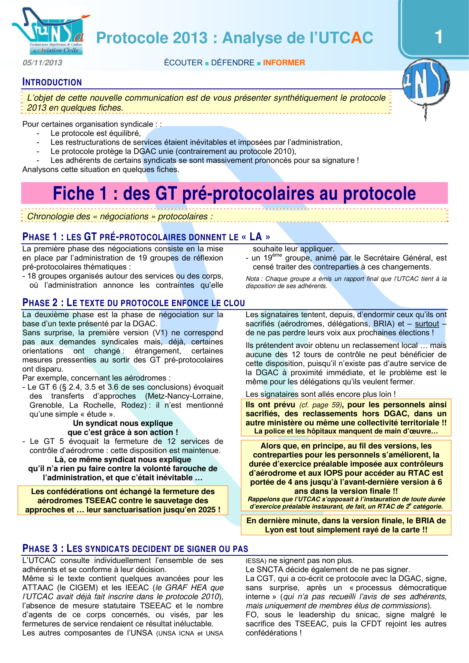 Protocole DGAC : Analyse De L’UTCAC En Quelque Fiches – UNSA-UTCAC